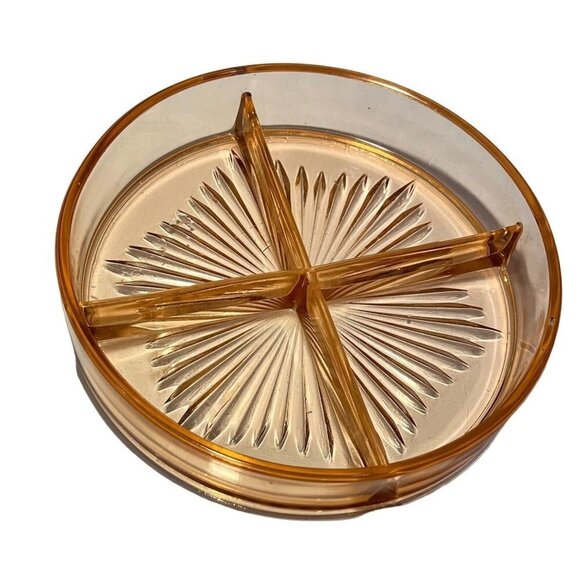 Vintage Pink Depression Glass Divided Candy Nut Dish Relish Tray Starburst - Picture 1 of 4
